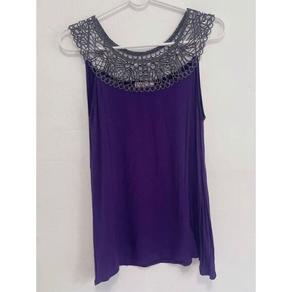 Purple with Black Sparkly Crochet Tank size L - Picture 1 of 8